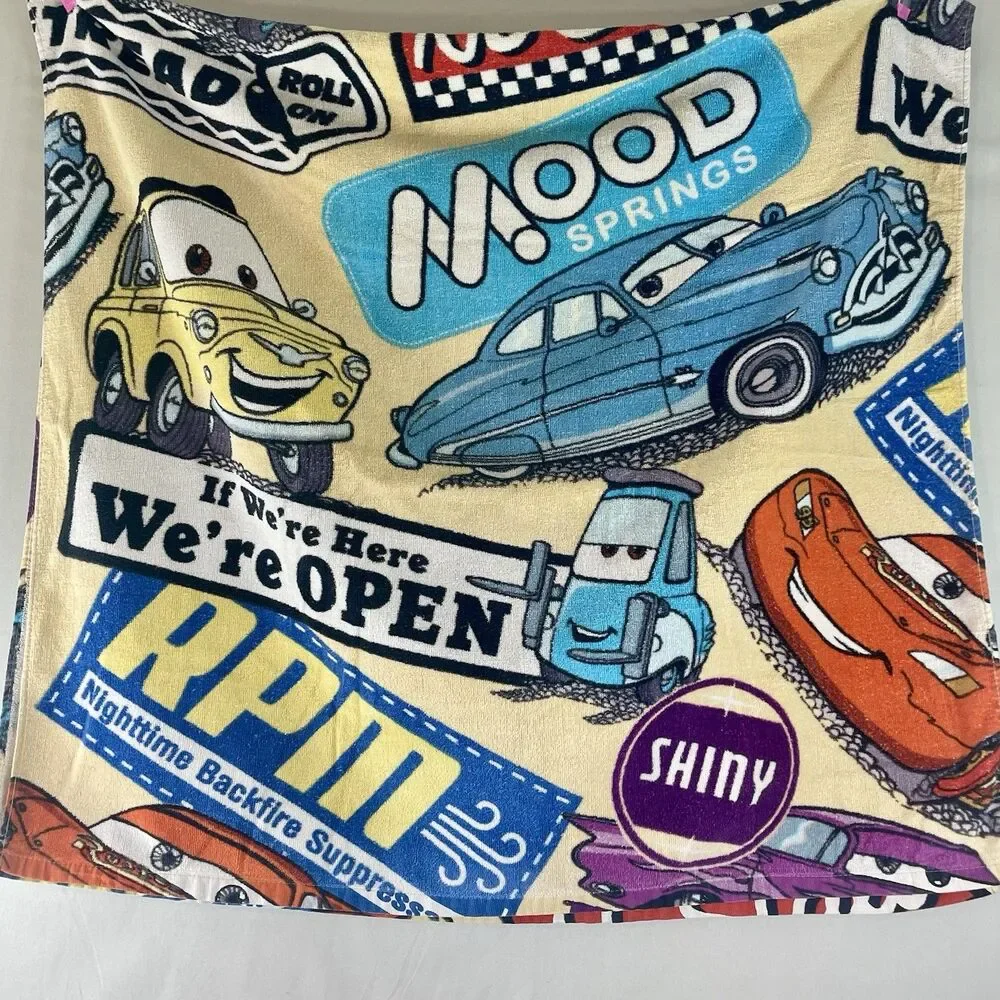 Disney Store Pixar Cars Lightning McQueen Tow Mater Cotton Beach Towel 34” X 64”